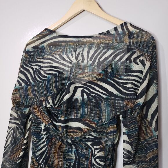 S-Twelve Large Black and Brown Animal Zebra Print Bodycon Dress - Picture 6 of 14